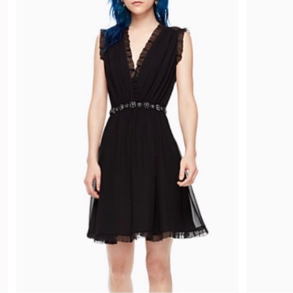 Kate Spade Black Chiffon Embellished Mini Dress Sz 00